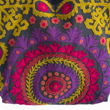Embroidered Suzani Shoulder Bag In Dark Grey, 12 of 12