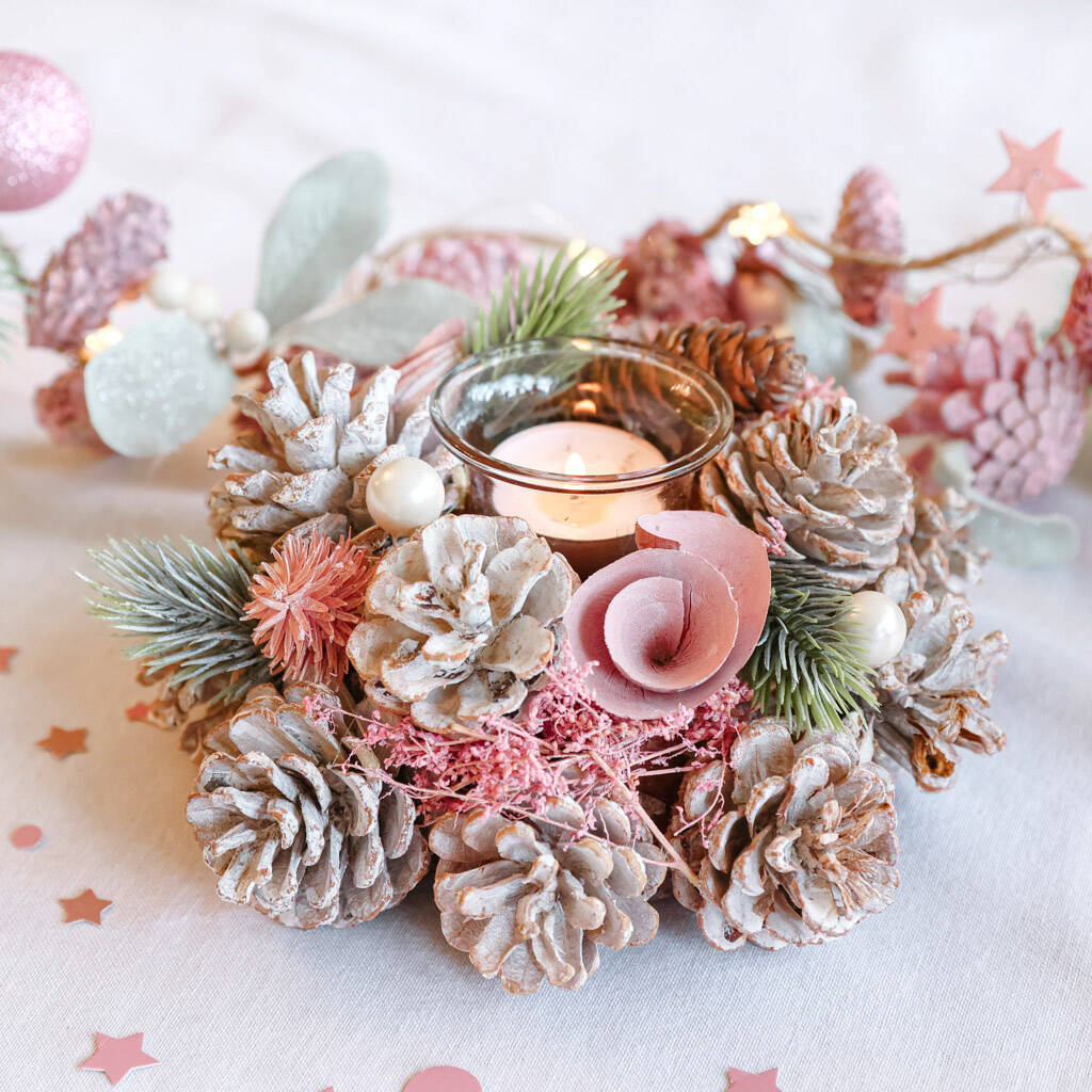 Set Of Two Pink Christmas Candle Holders By Dibor