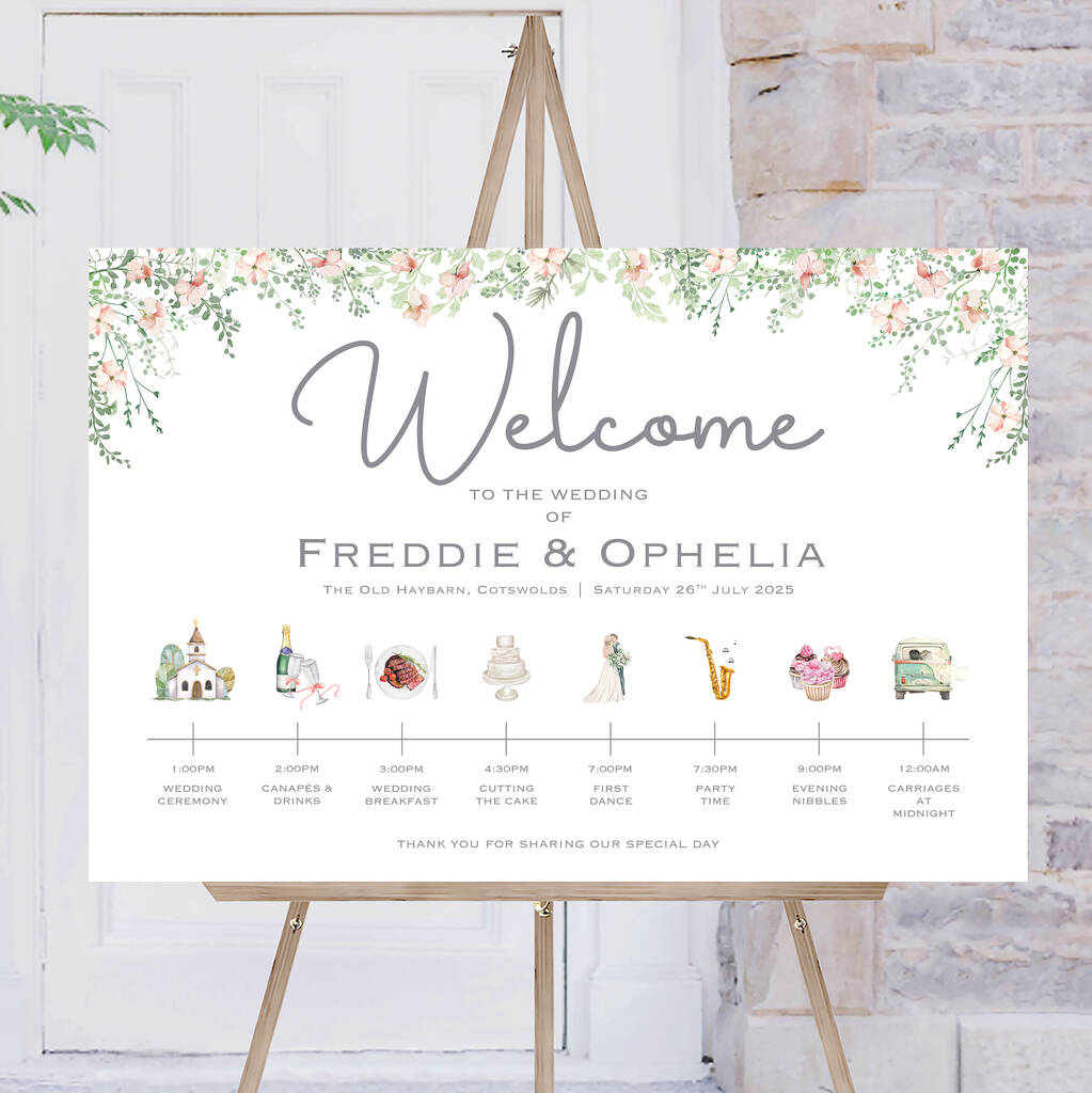 Wedding Order Of The Day Board Whimsical Floral, 1 of 7