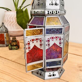 Large Bohemian Moroccan Style Lantern Coloured Glass, 7 of 9