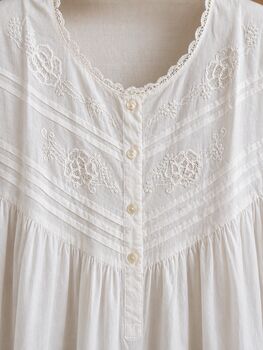 Women's White Cotton Long Sleeve Nightdress Yoke, 5 of 6