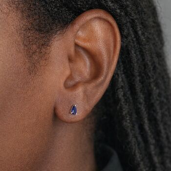 Sterling Silver Sapphire Teardrop Stud Earrings – 6mm X 4mm, 3 of 4