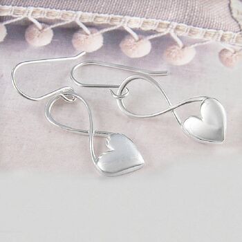 Puffed Heart Sterling Silver Infinity Drop Earrings, 2 of 12