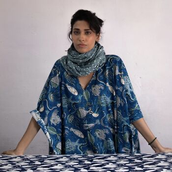 Pure Cotton Hand Block Printed Kaftan Dress, 2 of 10
