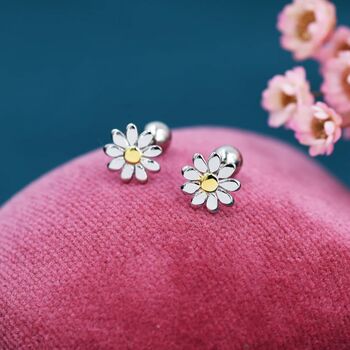 Little Daisy Flower Screw Back Earrings Sterling Silver, 3 of 10