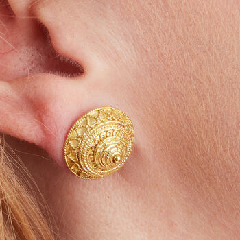 Textured Gold Plated Silver Large Stud Earrings, 2 of 8