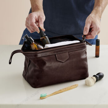 Personalised Leather Washbag With Handstamped Initials, 4 of 6