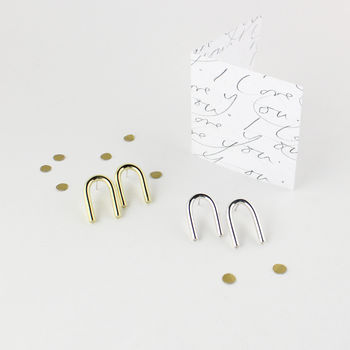 Gold Union Stud Earrings With Love Note, 7 of 7