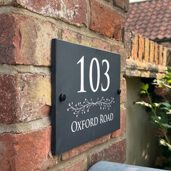 Personalised Floral Divide Slate House Number Sign, 3 of 3