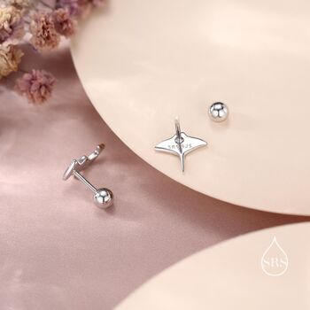 Sterling Silver Mismatched Kawaii Hammerhead Shark And Manta Ray Screwback Earrings, 3 of 12
