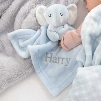 Personalised Blue Elephant Comforter And Blanket Set, 3 of 8