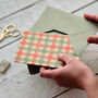 Gold Foiled Peace And Love Gingham Christmas Card, thumbnail 1 of 6