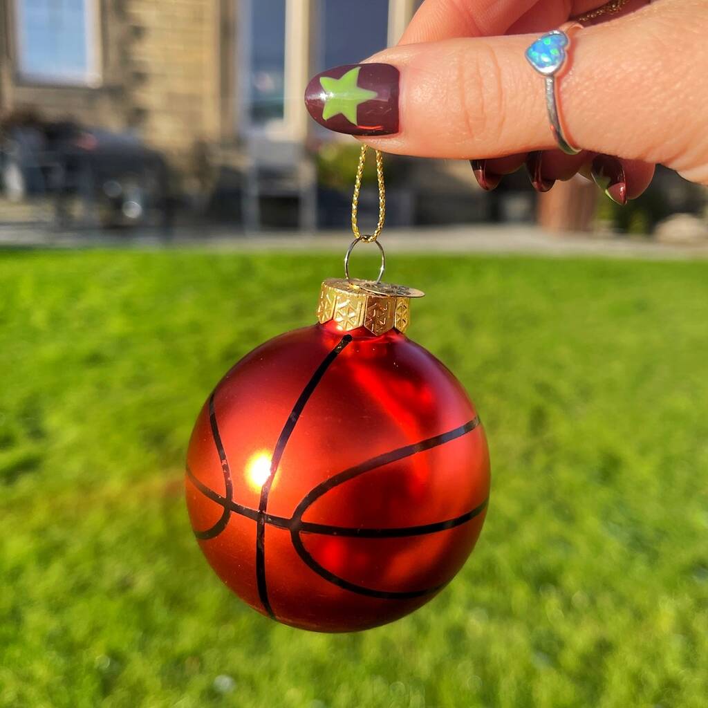 Christmas Basketball Glass Bauble, 1 of 3