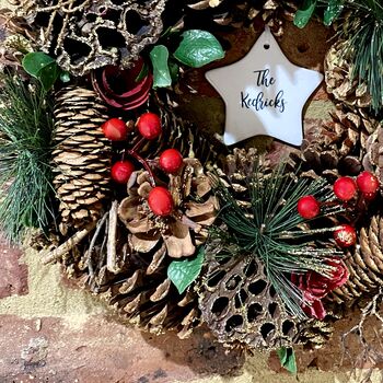 Gold Glitter Pine And Red Berry Wreath, 4 of 4