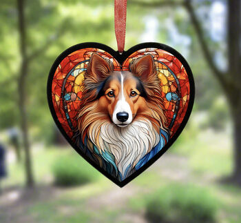 Sheltie Stained Glass Effect Heart Suncatcher, 4 of 5