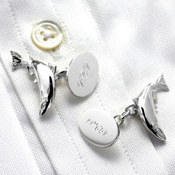 Sterling Silver Leaping Fish Cufflinks, 2 of 6