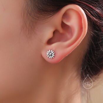 Sterling Silver Tiny Daisy Flower Stud Earrings, 3 of 12