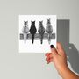 Four Cats On Fence – Hand Drawn Greeting Card Illustration, thumbnail 2 of 6