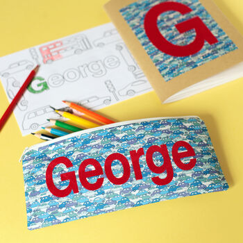 Cars Personalised Pencil Case Boy's Colouring Gift Set, 2 of 4