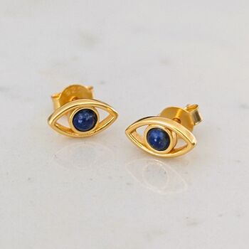 Evil Eye Stud Earrings Lapis Lazuli And Gold Vermeil, 5 of 7