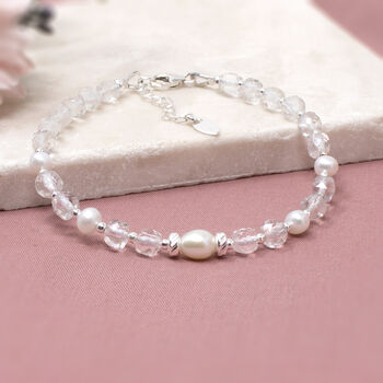 Sterling Silver And Natural Quartz Gemstone Bracelet, April Birthstone Gift, 2 of 4