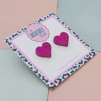 Love Heart Glitter Resin Stud Earrings Pink, Hot Pink, Red, Gold And Silver, 11 of 12