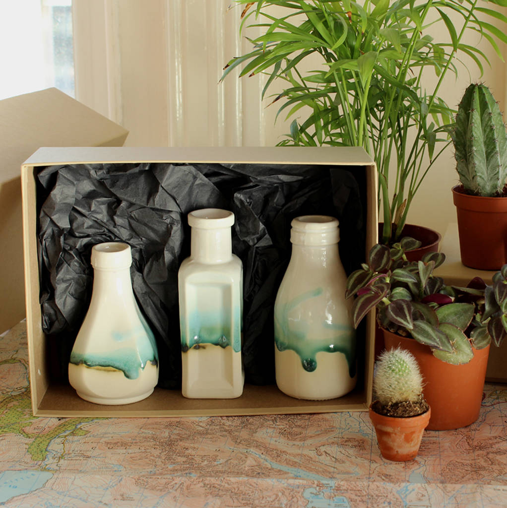 Gift Set Of Three Bottle Vases By Helen Rebecca Ceramics