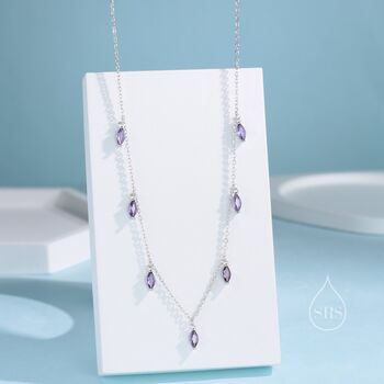 Amethyst Purple Cz Marquise Pendant Necklace, 6 of 11