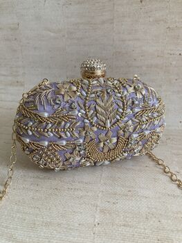 Purple Handcrafted Embroidered Oval Clutch Bag, 10 of 10