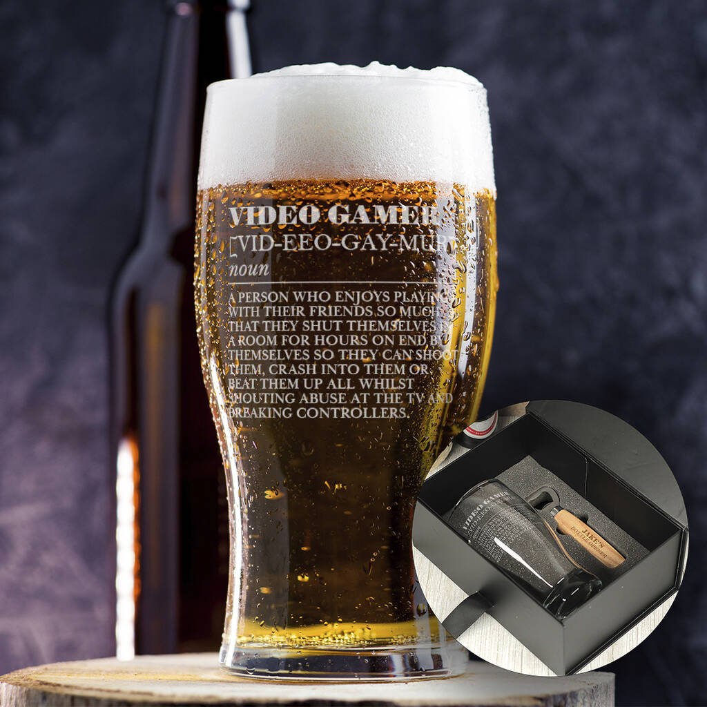 Video Gamer Dictionary Definition Pint Glass And Gift Set, 1 of 6