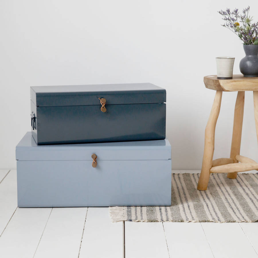 Set Of Two Metal Storage Trunks By All Things Brighton Beautiful Set Of Two Metal Storage Trunks