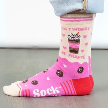 Don't Worry Be Frappe Combed Cotton Funny Ankle Socks Women's, 2 of 5