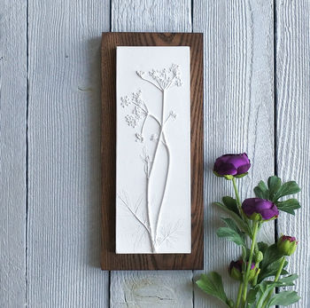 Cow Parsley Plaster Cast Plaque On Wood, 3 of 5