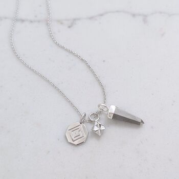 The Trio Star Point Pyrite Necklace, Silver, 3 of 6
