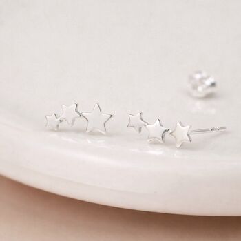 Sterling Silver Star Trio Climber Stud Earrings – 15mm X 8mm, 3 of 8