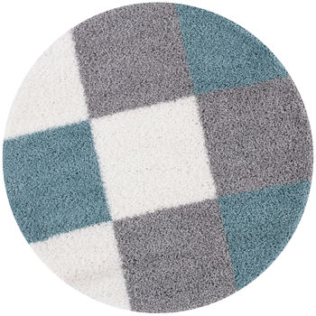 The Rugs Geometric Shaggy Rug Duck Egg Blue Checkered Rug, 12 of 12