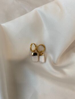 Luxury Mother Of Pearl Bridal Gold Huggie Hoops, 3 of 3