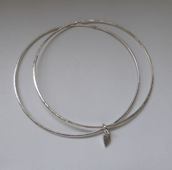 Delicate Silver Double Bangle With A Tiny Heart, 3 of 6