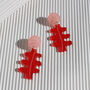 Red And Pink Abstract Acrylic Earring, thumbnail 1 of 5