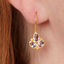 Garnet Triple Stone Gold Plated Silver Drop Earrings, thumbnail 9 of 12