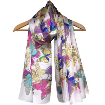 Large 'Beautiful Butterflies' Pure Silk Scarf By Wonderland Boutique
