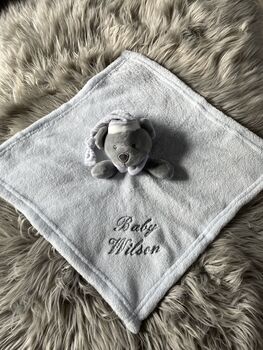 Embroidered Blue And Grey Baby Bear Comforter, 4 of 6