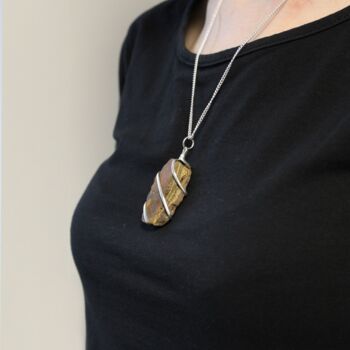 Silver Plated Raw Tigers Eye Pendant Necklace, 4 of 4