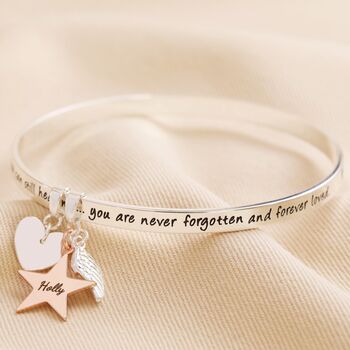 Personalised 'Never Forgotten' Meaningful Word Bangle, 3 of 6