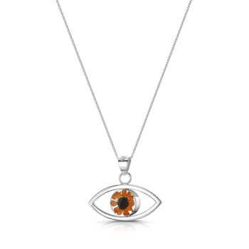 Real Flower Sterling Silver Evil Eye Pendant Necklace Seven Different Flower Options, 8 of 12