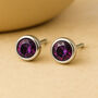 Sterling Silver February Amethyst Birthstone Stud Earrings, thumbnail 1 of 5