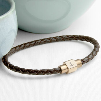 Personalised Men's Anchor Woven Leather Bracelet, 2 of 12