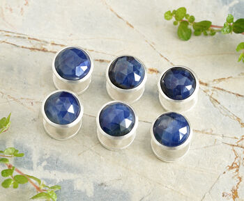 Blue Sapphire Shirt Studs In Sterling Silver Set Of Six, 2 of 3