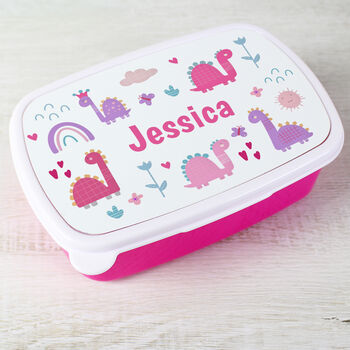 Personalised Pink Dino Lunch Box For Kids, 2 of 4