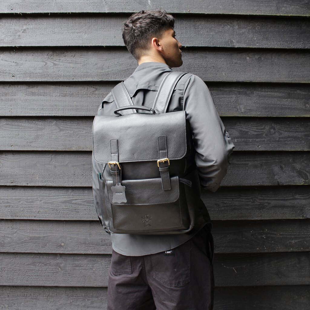 'Kingsley' Men's Leather Laptop Backpack In Black, 1 of 9